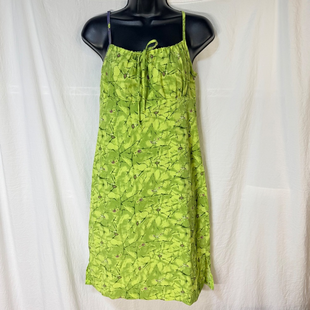 Jonathan Martin Mini Dress Size 7 Green Y2K Abstract Floral Spaghetti Strap